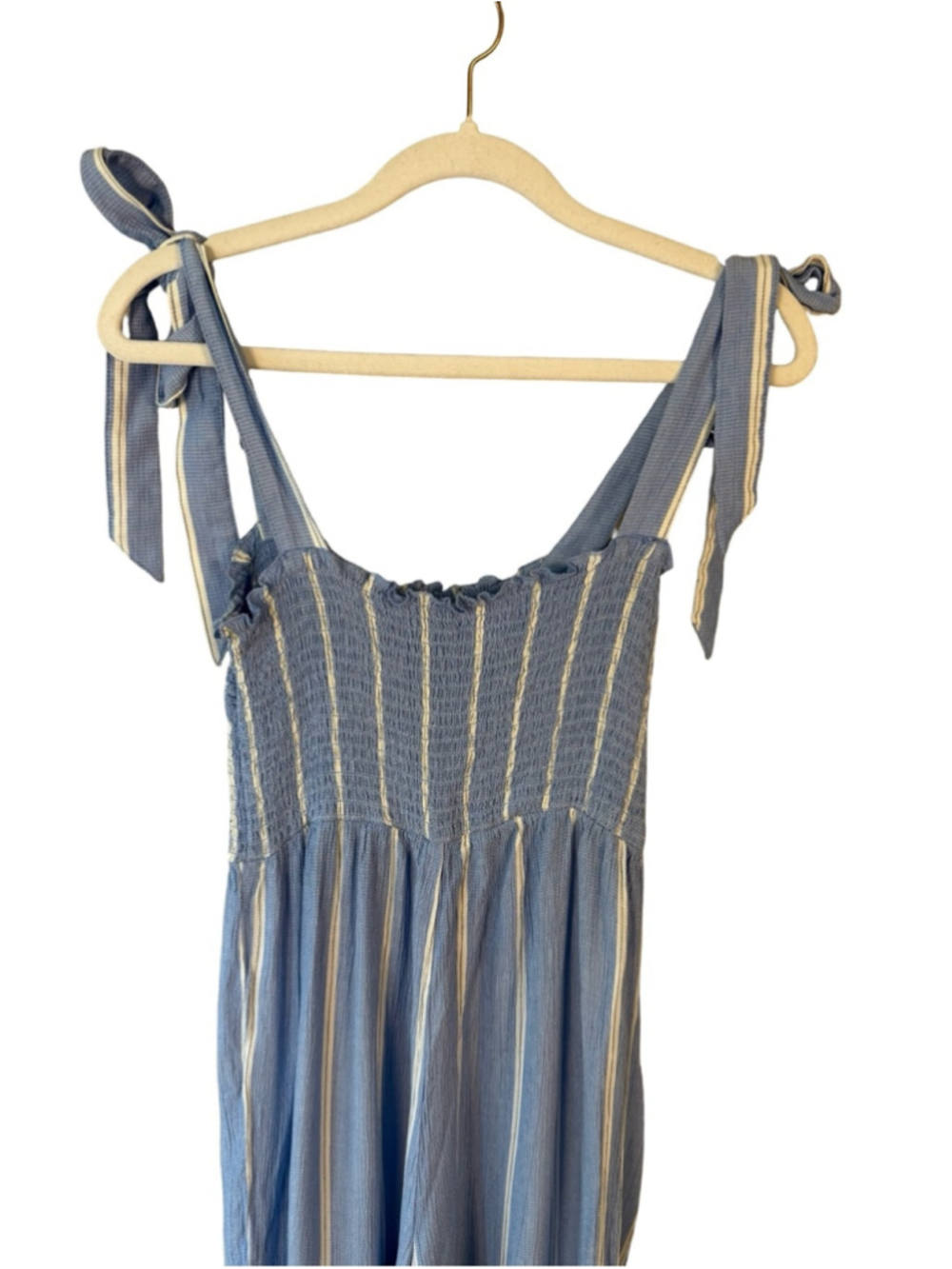 H&M Light Blue & White Striped Tie-Shoulder Jumpsuit Size 4 Coastal Cottagecore - Picture 10 of 11